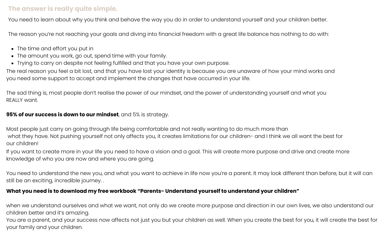 Parent understanding their mindset for personal and children's growth.